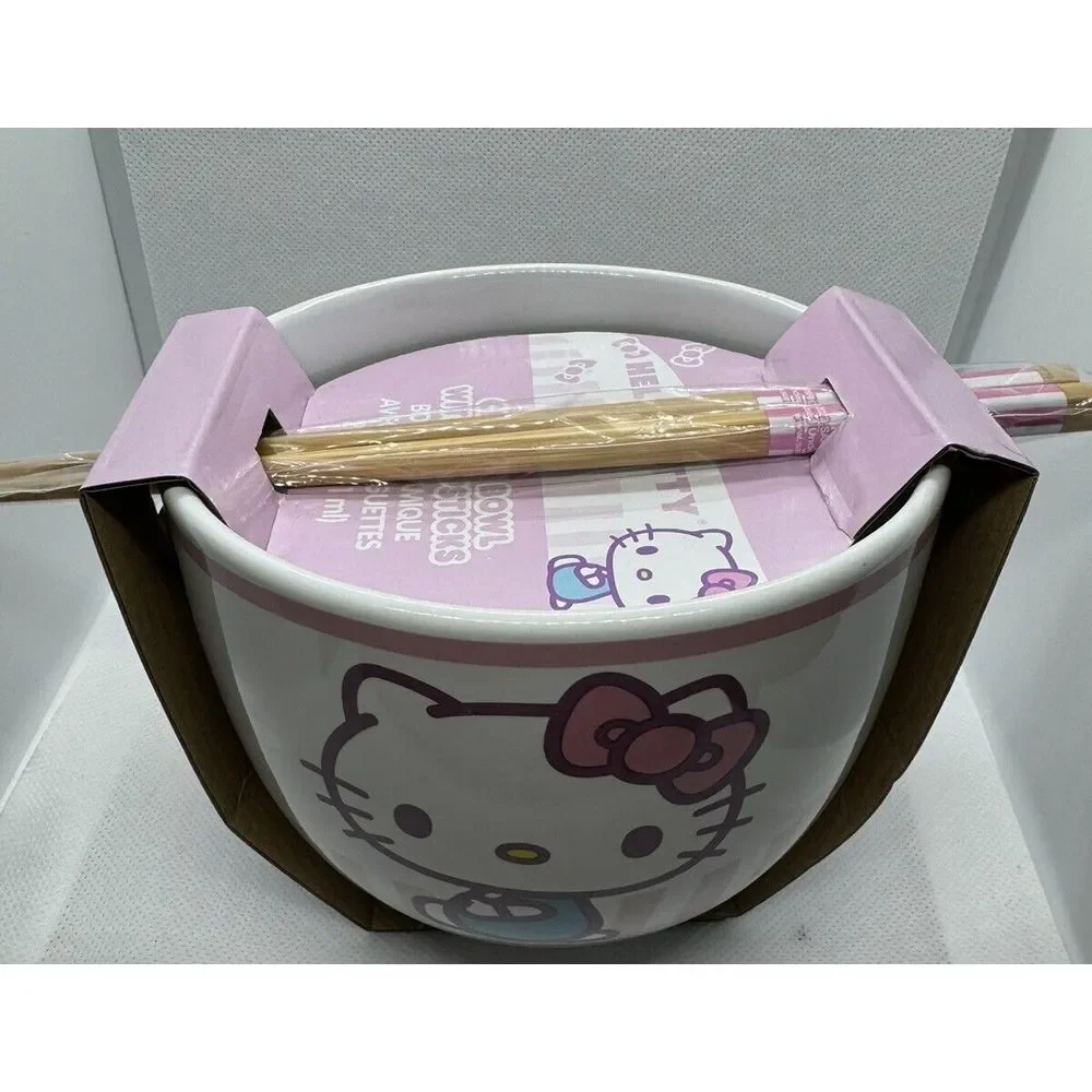 Hello Kitty Ceramic Ramen Noodle Bowl With Chopsticks Sanrio NEW Pink